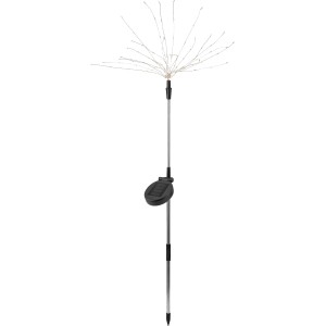 Solarspieß mit warmweißen LEDs in Schwarz und Silber. Dekorative Gartenbeleuchtung.