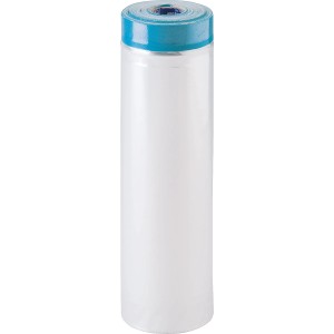 Gerollte weiße LUX-TOOLS 2in1 Abdeckfolie mit blauem Gewebeband für Malerarbeiten und Renovierung.