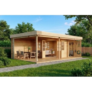Carlsson Gartenhaus Johanna-40, Holzhaus mit Flachdach und Terrasse, 718x404 cm.
