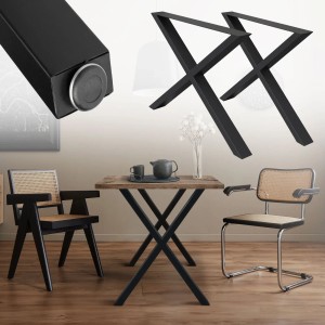 2er Set Tischbeine im X-Design von ECD Germany, schwarz, aus Stahl für Esstische.