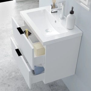 AICA Waschtisch mit Unterschrank 60 cm Morri Badmöbel Set 2 tlg. Waschbecken mit Unterschrank Weiß Matt Softclose