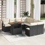 Schwarzes 9-teiliges vidaXL Garten-Sofa-Set aus Poly Rattan mit Stauraum und Tisch.