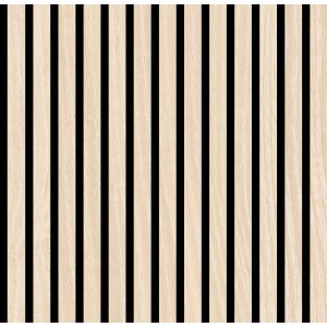 Jangal Akustikpaneel Letea Oak, Furnier, 52x52cm, mit hellen Holzlamellen auf schwarzem Grund.