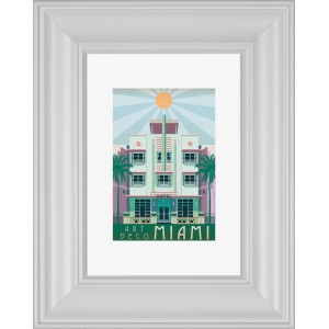 Weißer Kunststoff Bilderrahmen Klassisch, 13x18 cm, mit Art Deco Miami Motiv.