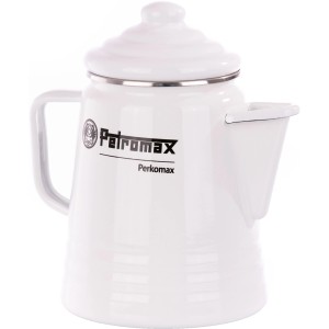 Weißer Petromax Perkomax Perkolator aus Emaille für bis zu 9 Tassen Kaffee oder Tee.