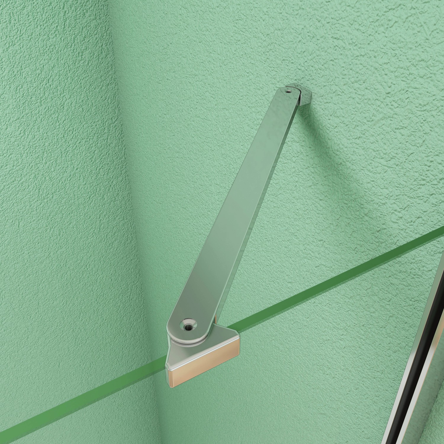 Detailaufnahme: Diagonal-Stabilisator der AICA Walk-In Duschkabine.