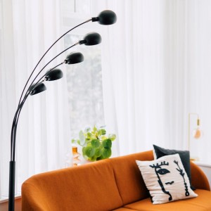 QAZQA Design-Stehlampe Schwarz mit Gold 5 Lichter Sixties Marmo