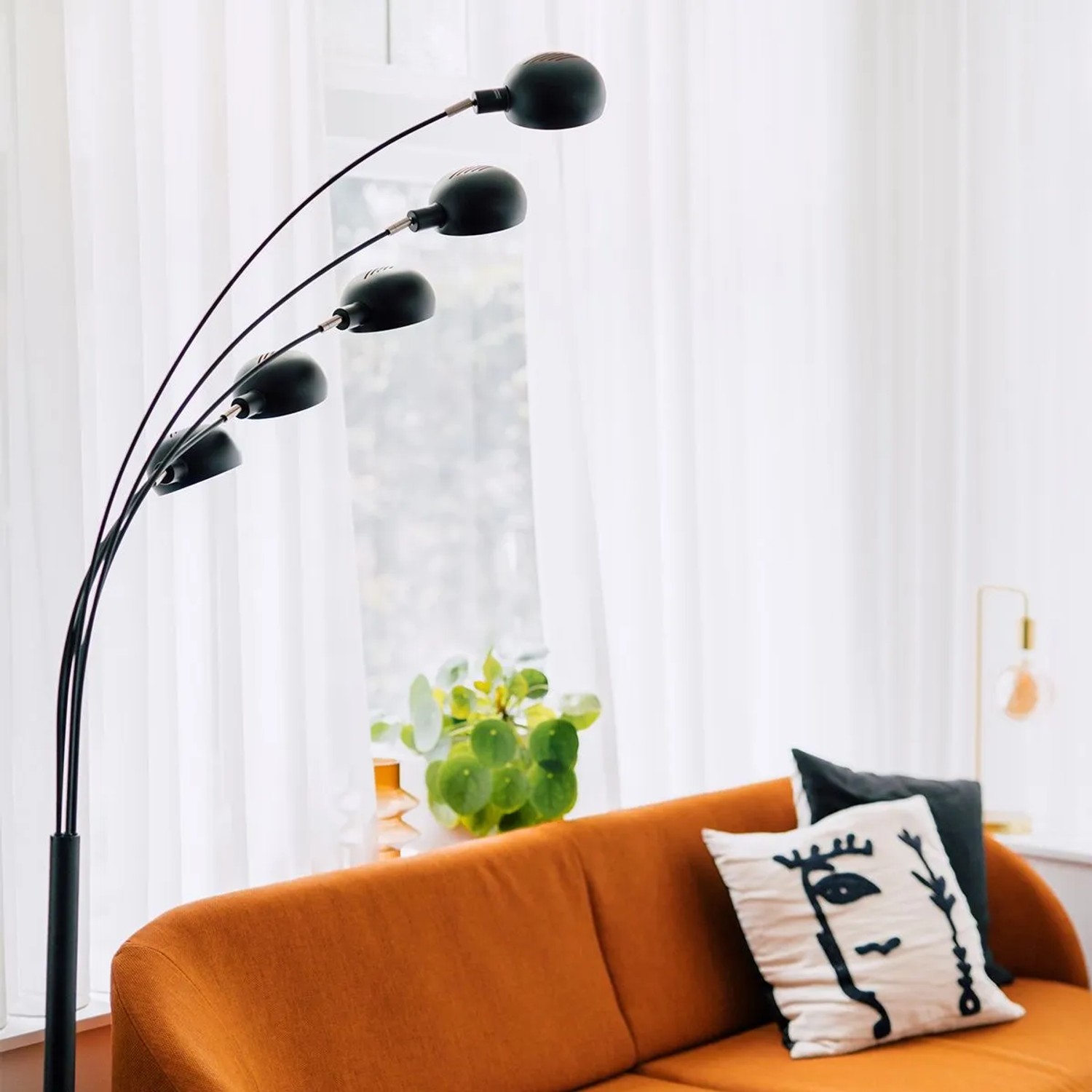QAZQA Design-Stehlampe Schwarz mit Gold 5 Lichter Sixties Marmo_2