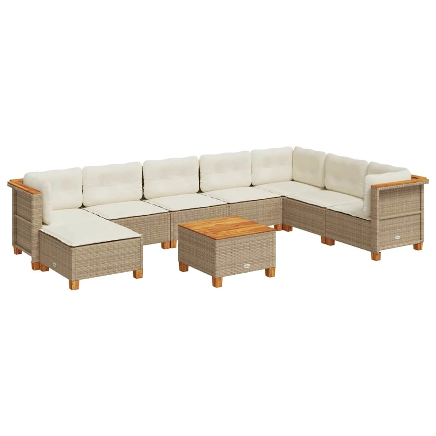 vidaXL 9-Tlg Garten-Sofagarnitur mit Kissen Beige Poly Rattan 3261961