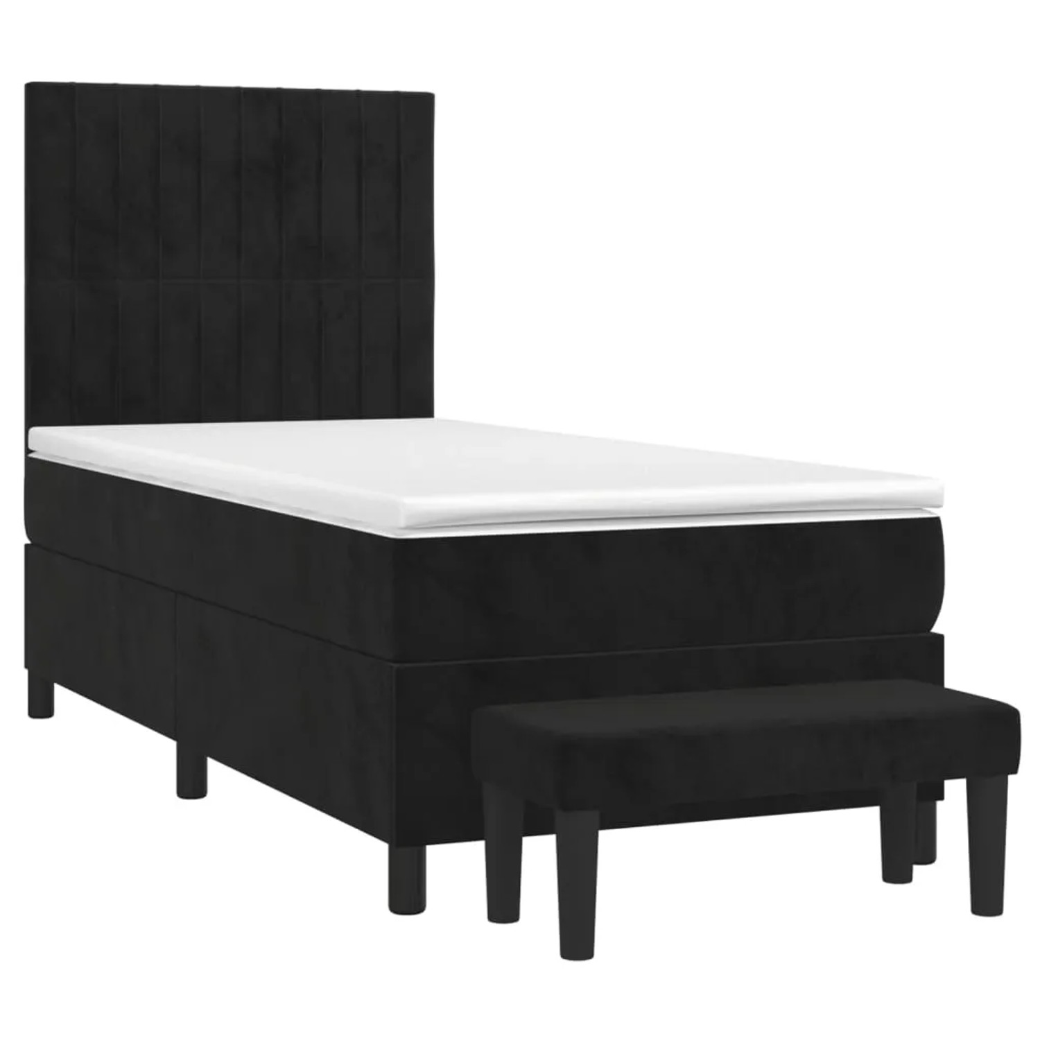 Schwarzes vidaXL Boxspringbett (90x190 cm) mit Matratze und Bank aus Samt.