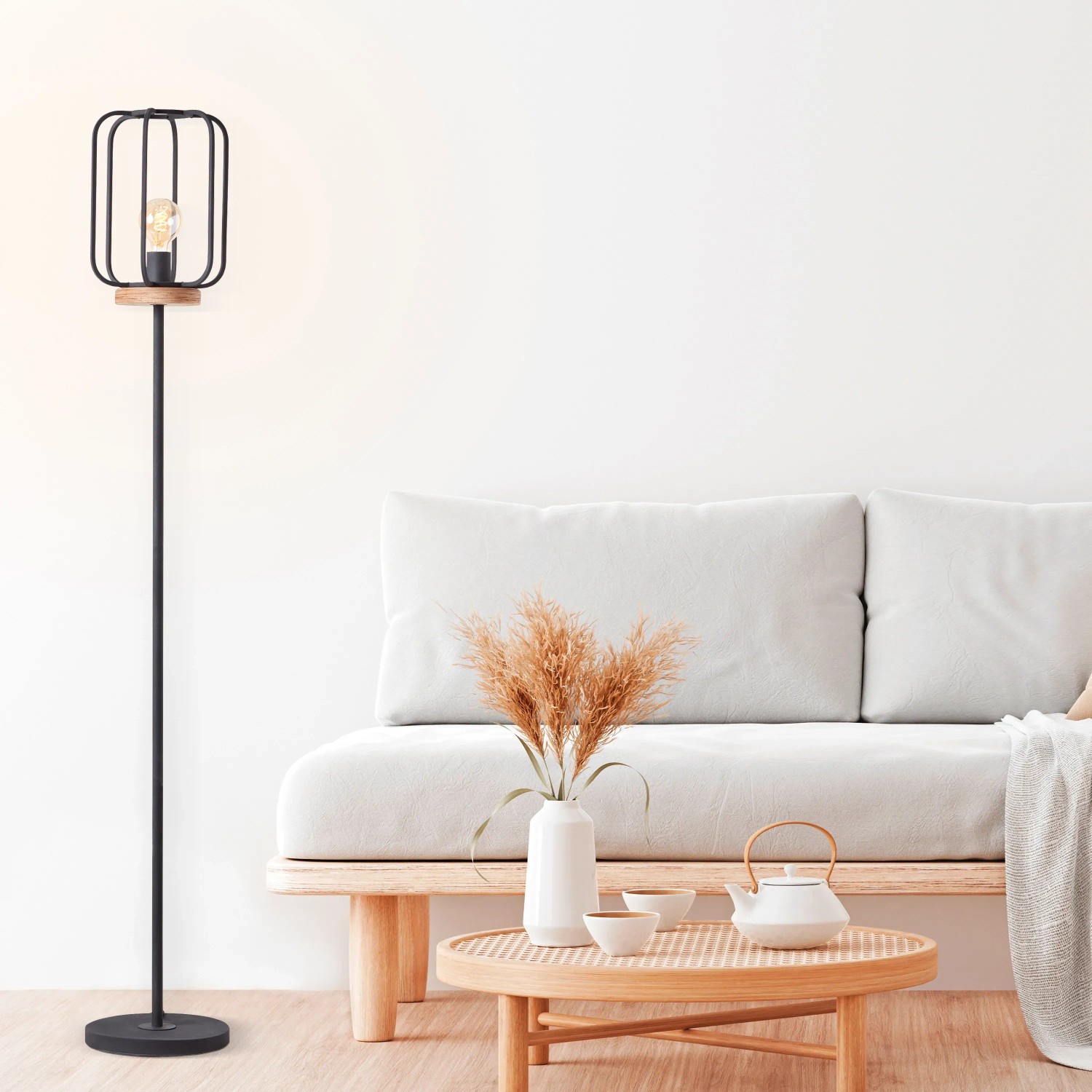 BRILLIANT Tosh Tischleuchte – Antik Holz/Schwarz Korund, E27, 40W, Mit FSC-zertifiziertem Holz, 27cm Hoch