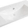 Weißes Fackelmann Waschbecken aus Gussmarmor, Teil des B.clever 90 cm Waschplatz Sets.