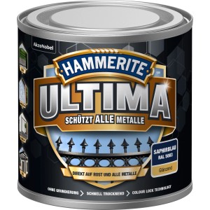Dose Hammerite Ultima Metall-Schutzlack glänzend Saphirblau, 250ml. Rostschutz, Grundierung und Lack in einem.