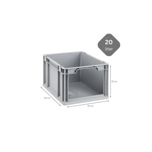Graue PROREGAL Eurobox NextGen Store mit offener Front, 20 Liter, 22x30x40 cm.