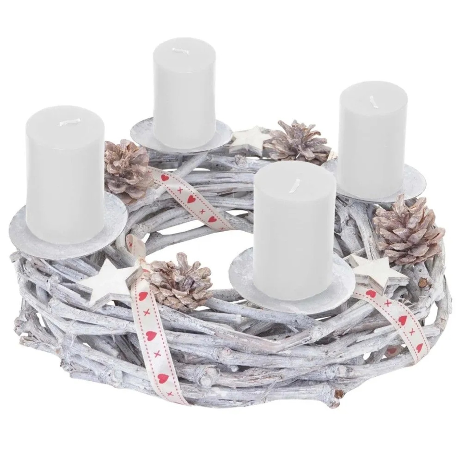 MCW Adventskranz Holz Ø 30cm mit Kerzen Weiß