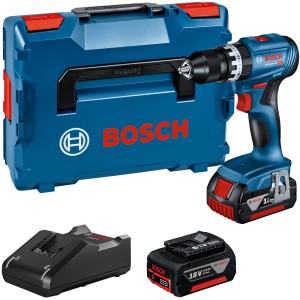 Bosch Professional Akku-Schlagbohrschrauber GSB 18V-45 mit Akkus, Ladegerät und L-Boxx.