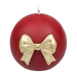 Altrot Kugelkerze mit goldener Schleife, festliche Dekoration für Advent und Weihnachten.