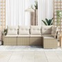 Beiges 5-teiliges Gartensofa-Set aus Rattan mit Kissen von vidaXL für den Außenbereich.
