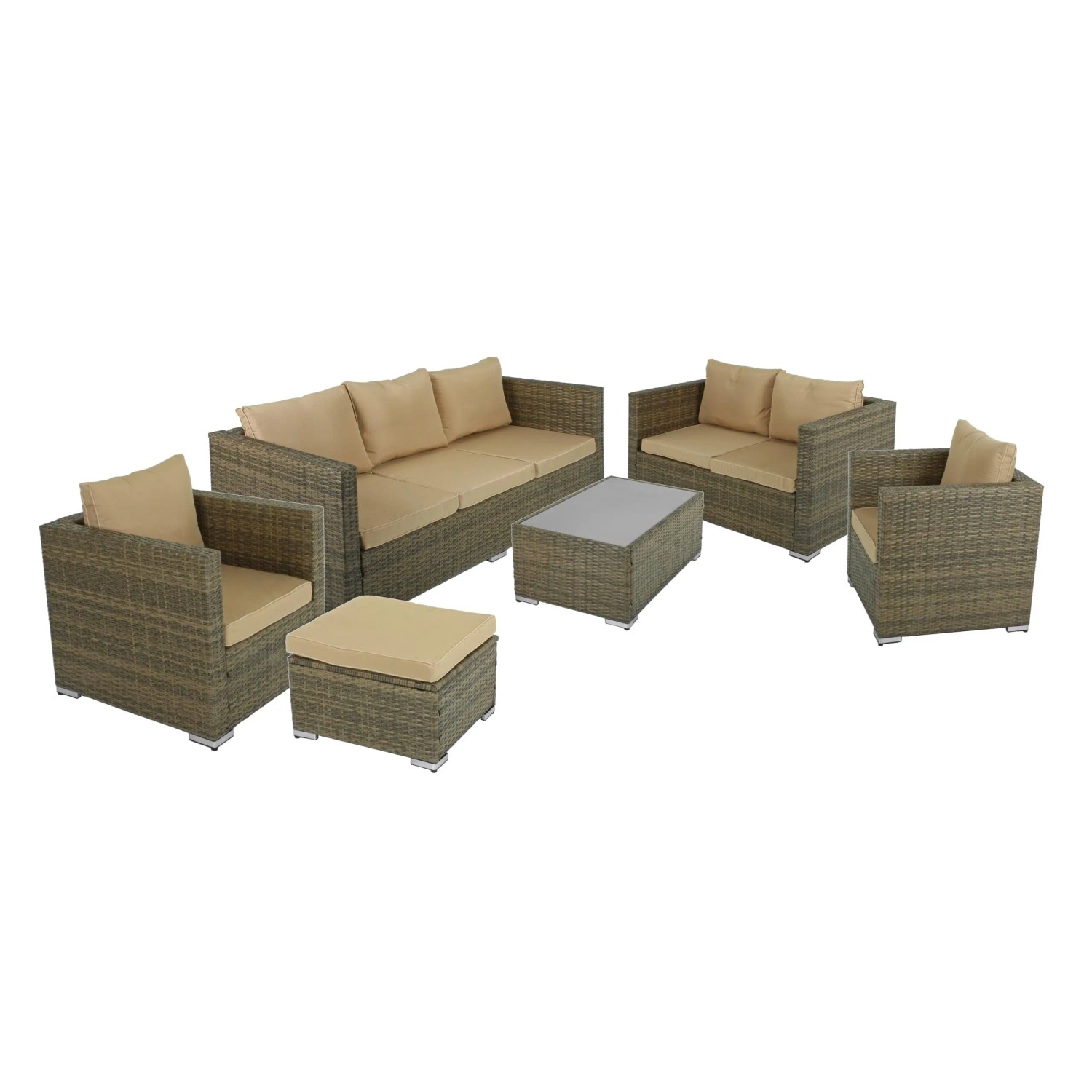 DELUKE Garten-Sitzgruppe SEOUL 6-tlg. Kunststoff Cremebeige Gartenmöbel-Set Garten-Essgruppe Stühle Esstisch