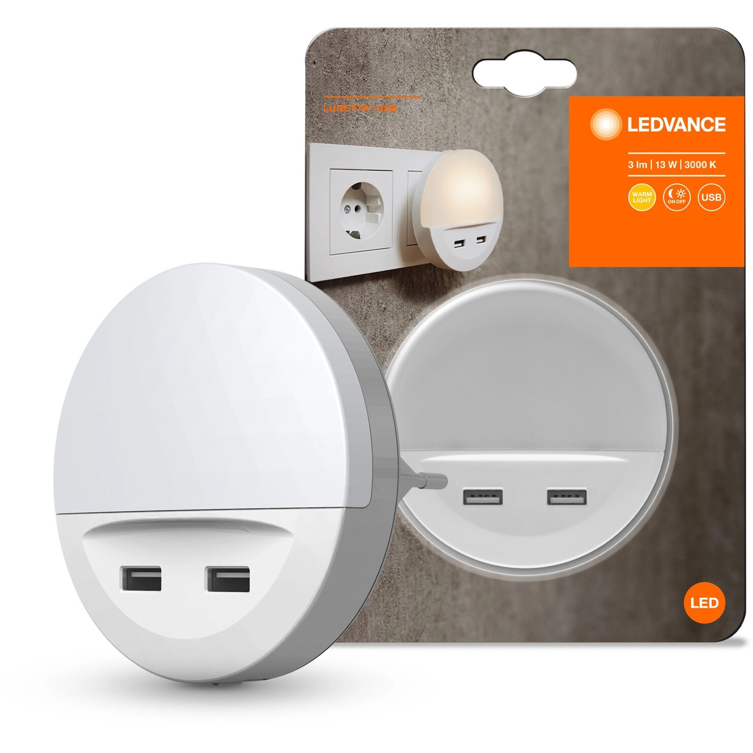Ledvance LED-Nachtlicht Lunetta mit USB-Ausgang und Handyablage ...
