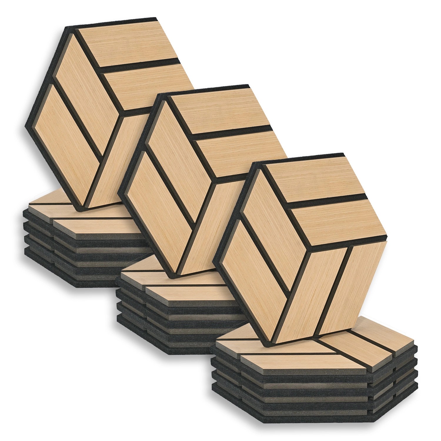 Homestyle4u Akustikpaneele 30 x 26 cm 15 Stück Natur Hexagon Wandpaneele Holz