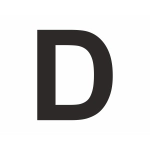 Schwarzer Aufkleber Buchstabe D, 6 cm hoch, aus PVC-Folie.