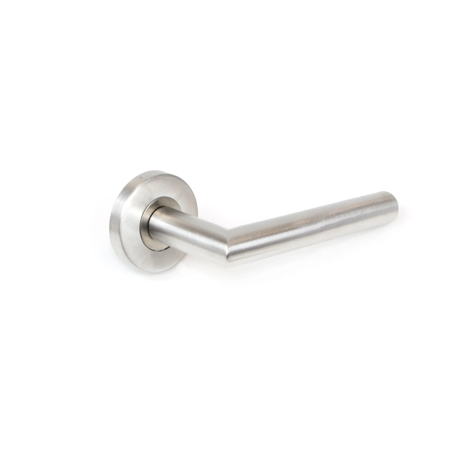 Emuca Satz Tieftürdrückergarnitur mit RoSette D53 mm L-Form Edelstahl Nickel Satiniert