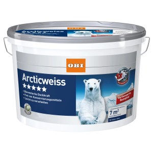 Eimer OBI Wandfarbe Arcticweiß, matte Innenfarbe für Wände und Decken, 1 Liter.