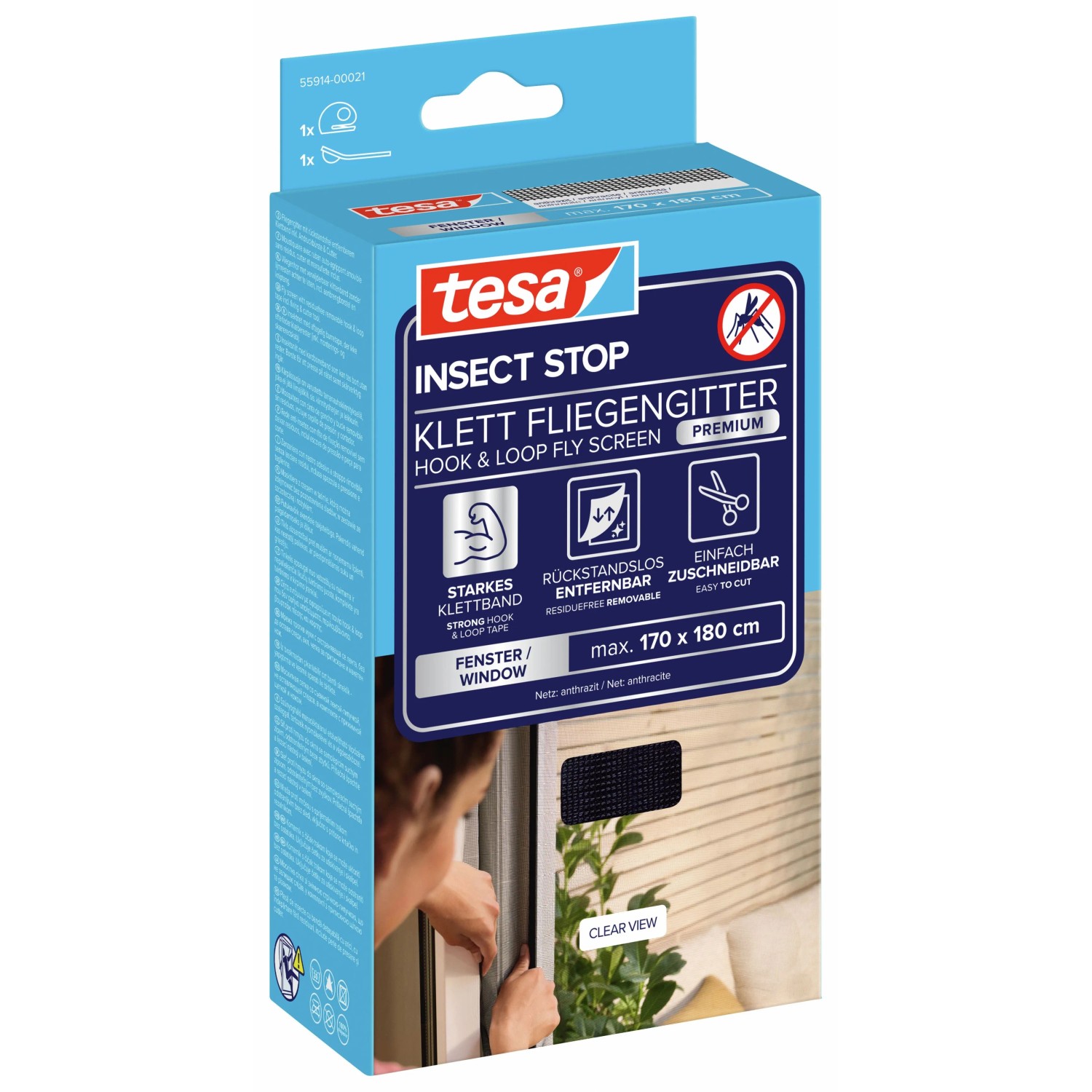 tesa® Insect Stop  Klett Fliegengitter Premium Fenster anthrazit