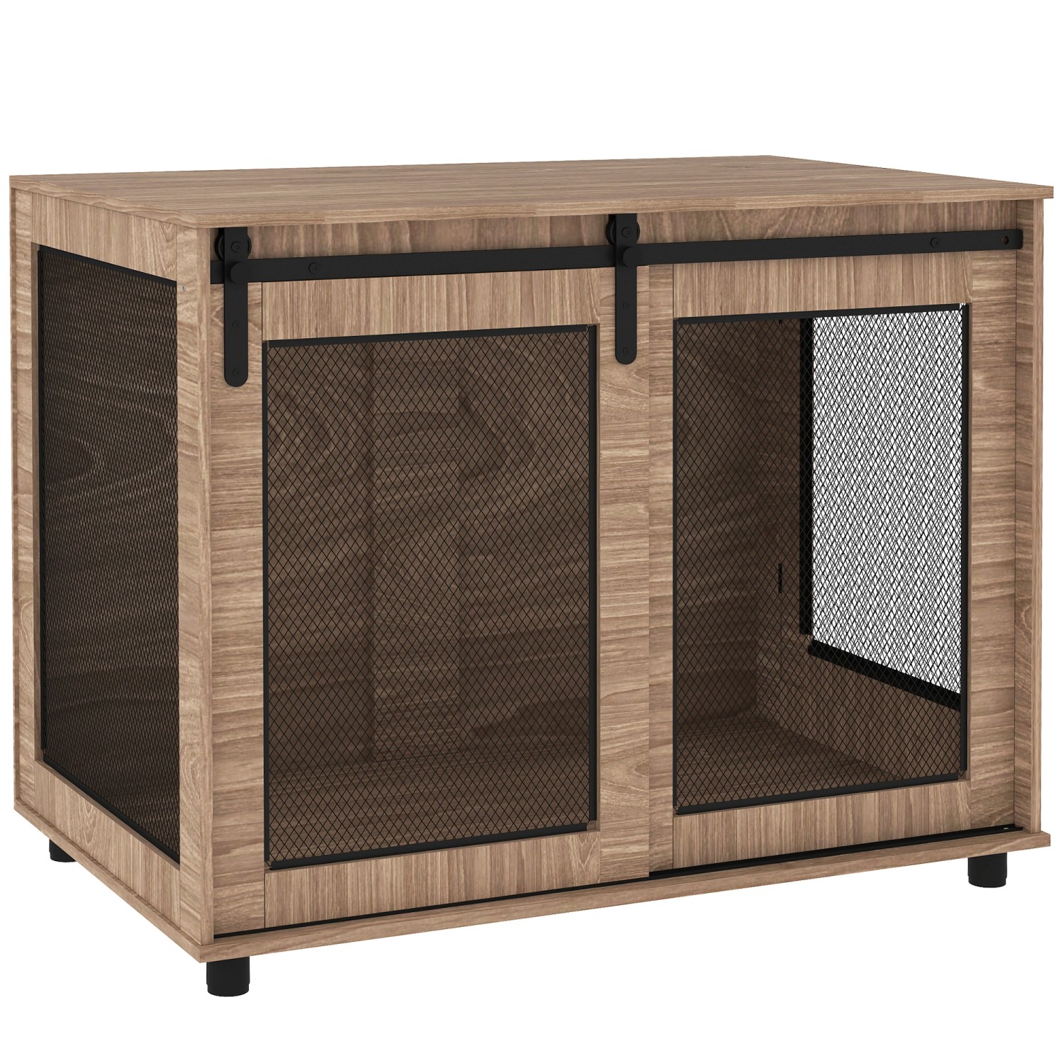 PawHut Hundekäfig Spanplatte Stahl Nussbaum 98L x 60B x 78H cm