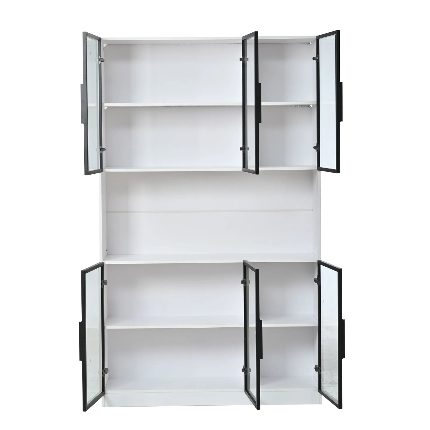 okwish Vitrine mit LED Beleuchtung Schranktüren Stauraum Wohnzimmer 120x34x200cm Weiß