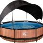 EXIT Wood Pool, Ø 300 cm, braun, mit Filterpumpe und Sonnensegel.
