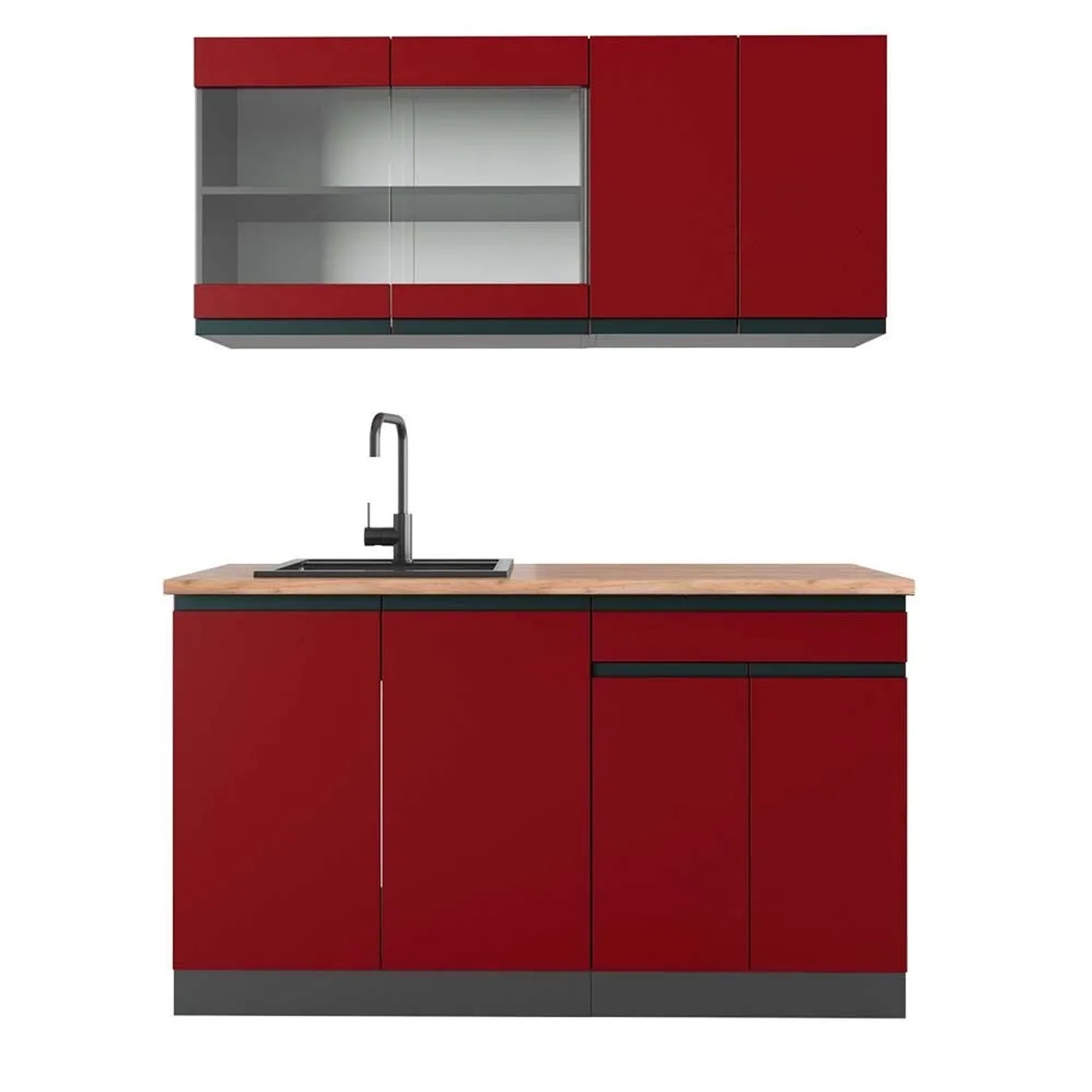 Vicco R-Line Singleküche Rot Anthrazit 140 cm AP Eiche ohne E-Geräte