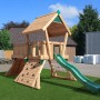 Hy-Land Spielgerät Q3 aus Douglasie mit Rutsche, Kletterwand und Netz für Kinder.