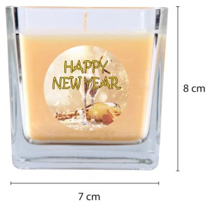 Duftkerze im Glas mit Neujahrs-Motiv, Creme-beige, ca. 50h Brenndauer.