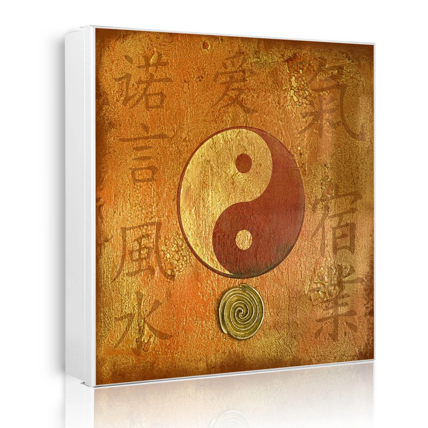 Banjado Großer Schlüsselkasten Metall 30x30cm Weiß Scharnier Rechts 50 Haken Beschreibbar Magnetisch Motiv Yin Yang