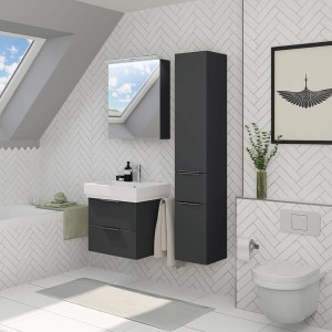 Steinkamp Waschtischunterschrank Set mit GROHE Cube Waschbecken, schwarz matt, mit zwei Auszügen.