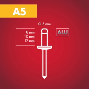Abbildung einer Alu Blindniete (5x8mm) von Arrow, geeignet für Zangen.
