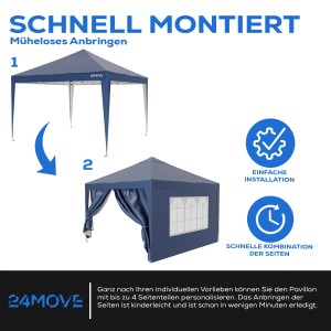 2er Set blaue 24MOVE Pavillon Seitenteile 2x3m mit Fenster und Reißverschluss.