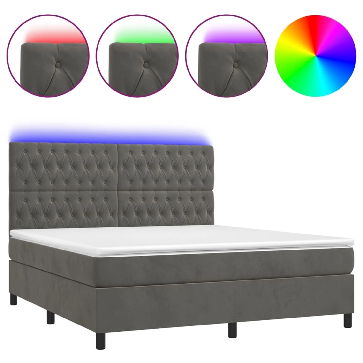 vidaXL Boxspringbett mit Matratze & LED Dunkelgrau 160x200 cm Samt 3136312 günstig online kaufen