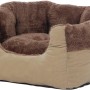Beiges Hunde- und Katzenbett Safari Größe S, Plüsch mit braunem Innenfutter.