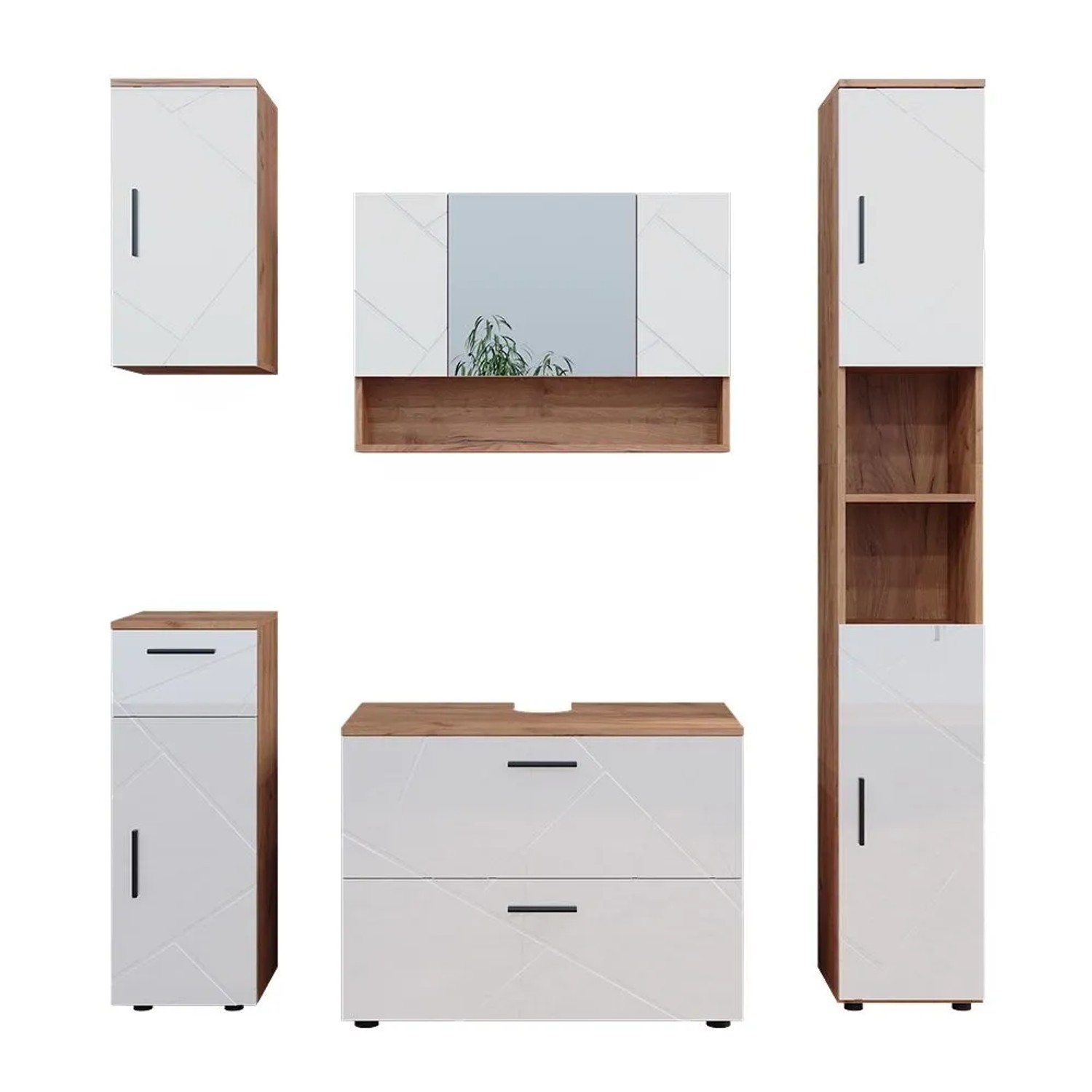 Vicco Badmöbel-Set Irma Weiß Hochglanz/Goldkraft Eiche 80 x 59 5-teilig