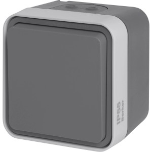 Grauer Berker Aufputz-Schalter w.1 IP55 für Feuchträume & Außenbereich.