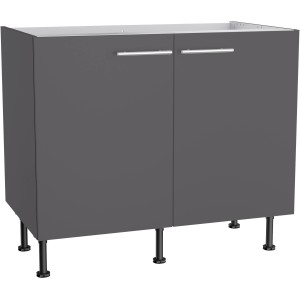 Optifit Spülenunterschrank Ingvar420, 100 cm, Anthrazit Matt, mit zwei Türen und Edelstahlgriffen.