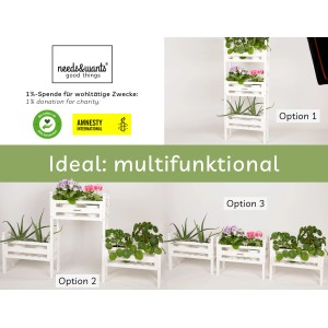needs&wants Placy1 Pflanzenständer, weißes Holz, 3 Aufbauvarianten für Blumen und Pflanzen.