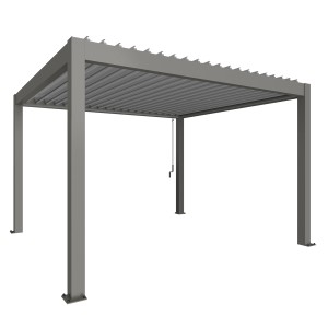 Biohort Pergola in Quarzgrau/Silber-Metallic, eine moderne Terrassenüberdachung mit Lamellen.