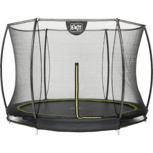Schwarzes EXIT Silhouette Bodentrampolin (D244cm) mit Sicherheitsnetz für sicheren Springspaß.