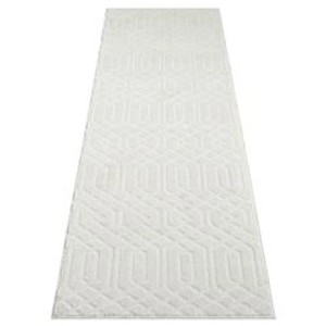 Cremefarbener payé Teppich Esso Hochflor, 80x300 cm. Flauschiger Teppich mit geometrischem Muster.