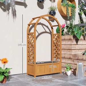 Braunes Outsunny Hochbeet aus Tannenholz mit Rankgitter, 83x36x145 cm, für Kletterpflanzen auf Balkon/Terrasse.