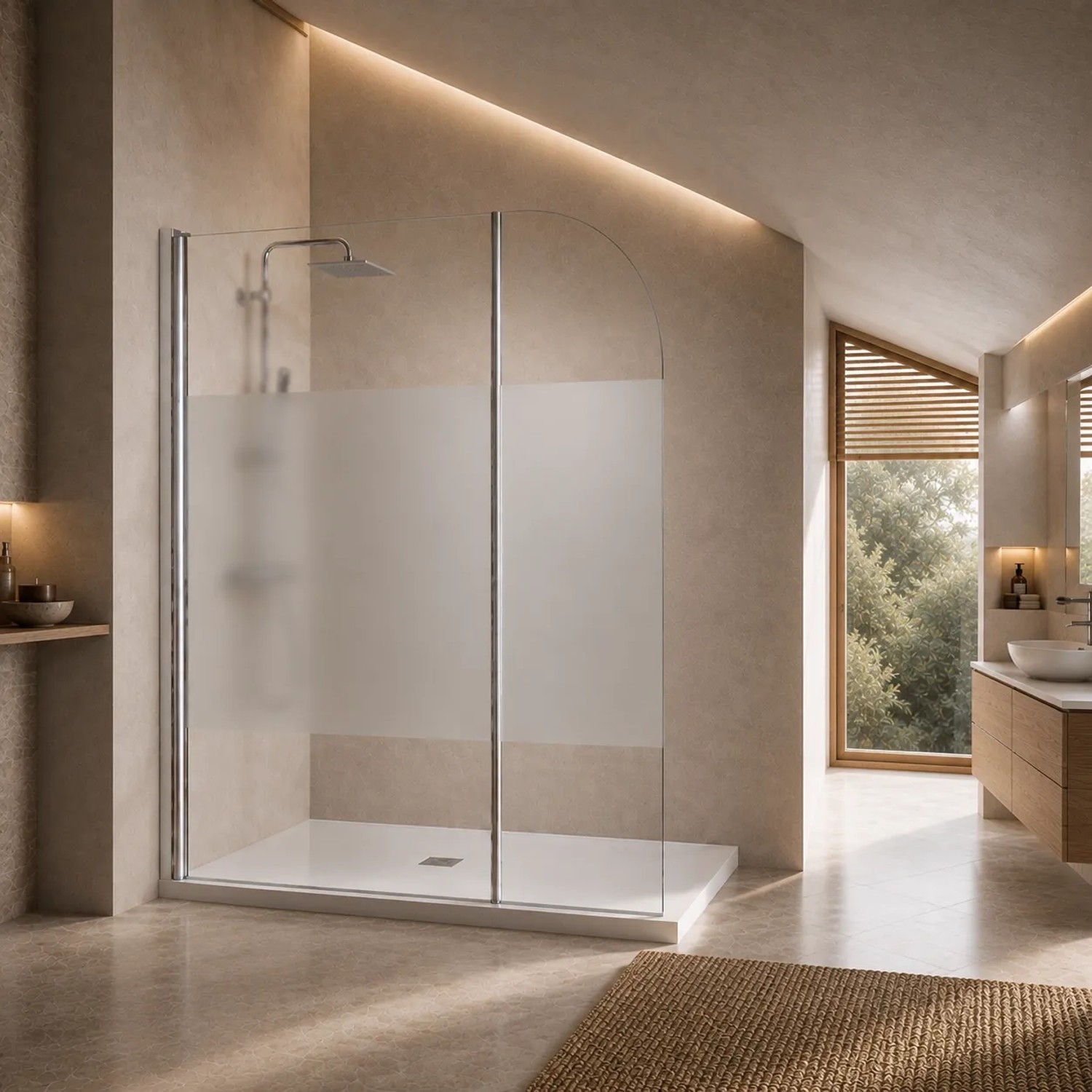 Onbath's Duschwand aus Glas 30+40 cm mit Schwenkbarem Spritzschutz  6 mm, Chrom